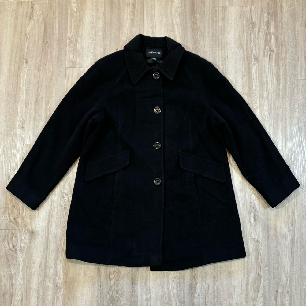 London Fog Black Wool Single Breasted PeaCoat Jacket Wool Blend Women’s Large